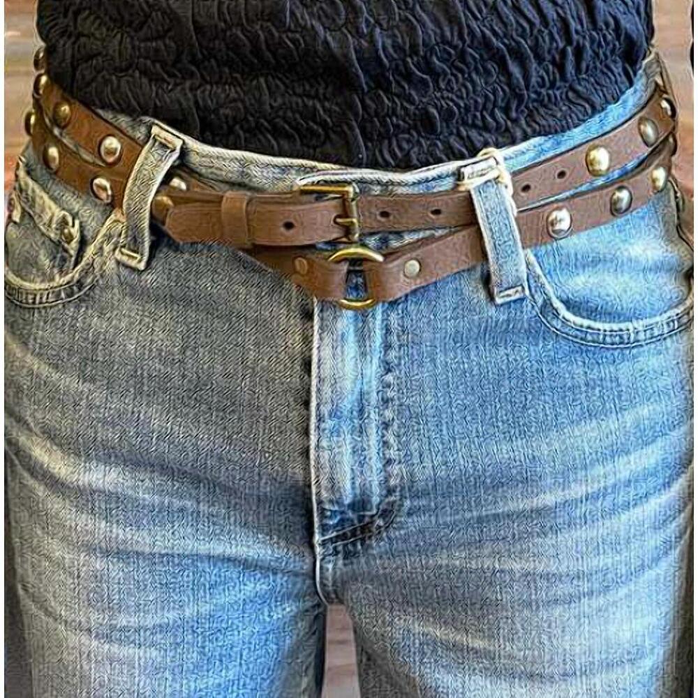 NEW KIM WHITE HANDBAGS & BELTS women's double wrap skinny dome belt in chocolate